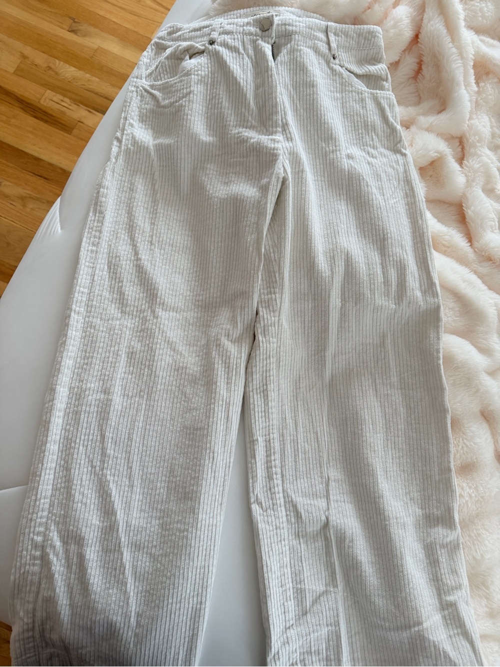 Cream Wide‑Leg Corduroy Pants